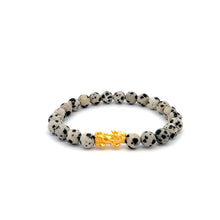 Load image into Gallery viewer, 24K Gold Piyao Pixiu Lucky Charm Bracelet Natural Gemstones Dalmatian Jasper 6mm - Rafant
