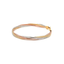 Load image into Gallery viewer, 18K Gold Bracelet Tricolor Soft Mesh Flexible Bangle 6.25 inches 1.8 grams - Rafant
