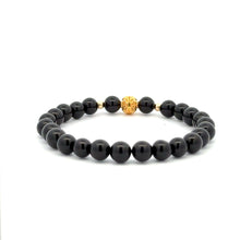 Load image into Gallery viewer, 18K Gold Money Ball Lucky Charm Beads Bracelet Gemstones Black Onyx 6mm - Rafant
