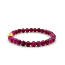 Load image into Gallery viewer, 24K Gold Dragon Pixiu Good Luck Charm Bracelet Gemstones Pink Tiger&#39;s Eye 5-6mm Size 6 - Rafant
