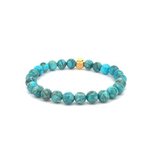 Load image into Gallery viewer, 24K Yellow Gold Money Bag Lucky Bracelet Turquoise Gemstones 6mm - Rafant
