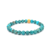 Load image into Gallery viewer, 18K Gold Money Bag Turquoise Gemstones 6mm Lucky Charm Elastic Bracelet - Rafant
