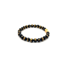 Load image into Gallery viewer, 18K Gold Pixiu Piyao Bracelet Natural Black Carved Onyx Gemstones 6mm Lucky Charm
