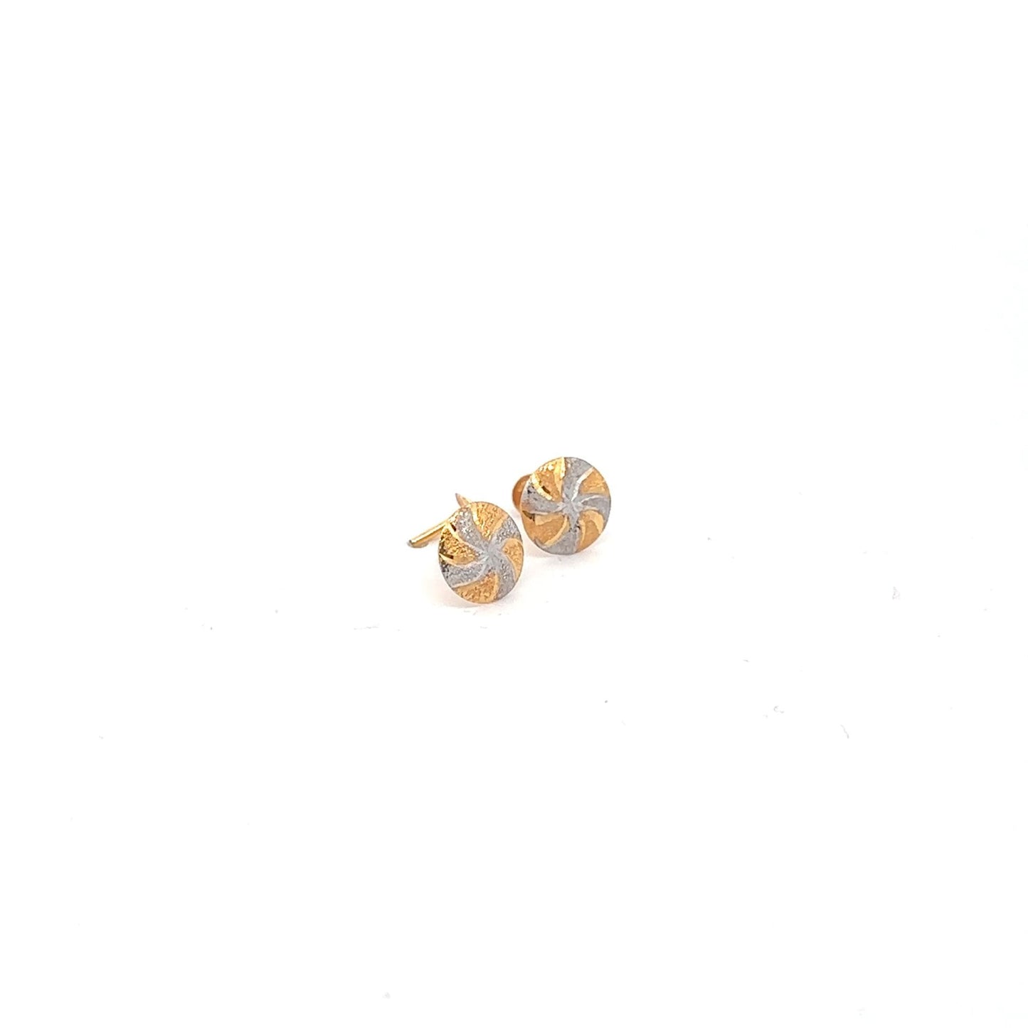 18K Gold Earrings Screw Type Two Tone Circle Round - Rafant