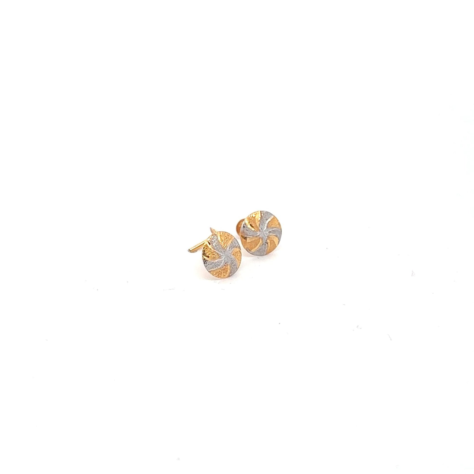 18K Gold Earrings Screw Type Two Tone Circle Round - Rafant