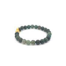 Load image into Gallery viewer, 24K Gold Piyao Pixiu Lucky Charm Bracelet Gemstones Moss Agate 6mm - Rafant
