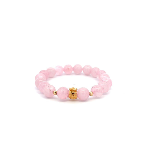 18K Gold Money Bag Lucky Charm Beads Bracelet Gemstones Rose Quartz 8mm - Rafant