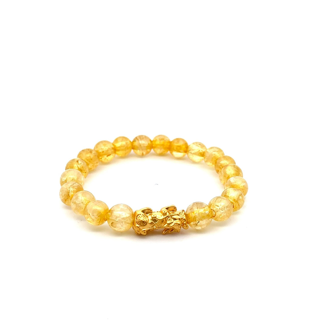 24K Gold Piyao Pixiu Lucky Charm Bracelet Gemstones Citrine 8mm Size 6 inches - Rafant