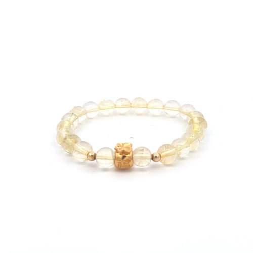 18K Gold Money Bag Lucky Charm Beads Bracelet Gemstones Citrine 6mm - Rafant