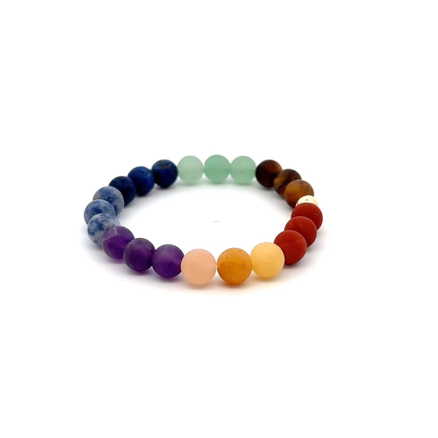 Natural Aquamarine 6mm Stretchable Bracelet 18k Gold Bead Charm - Rafant