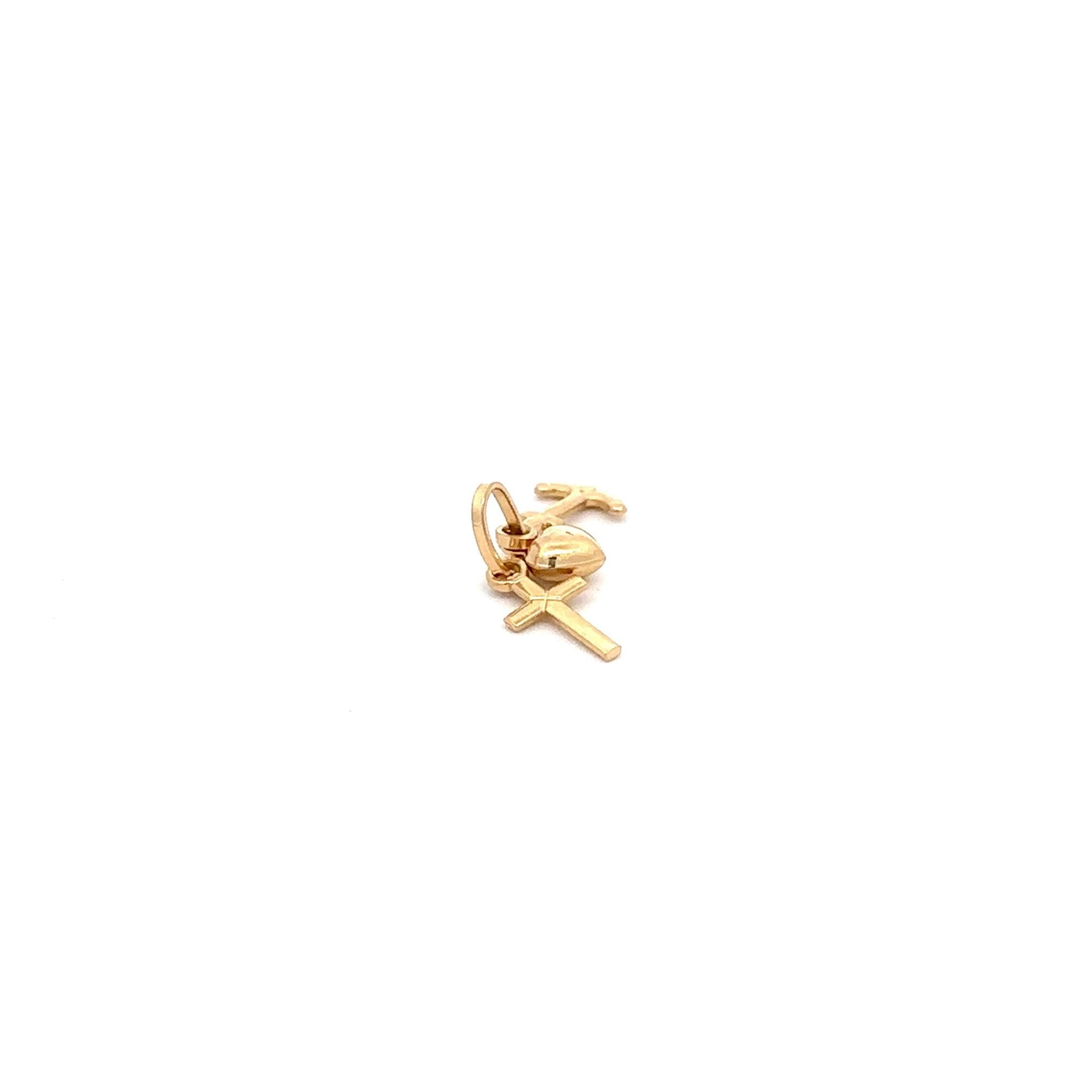 18K Gold Pendant Charm Heart Anchor Cross Small - Rafant