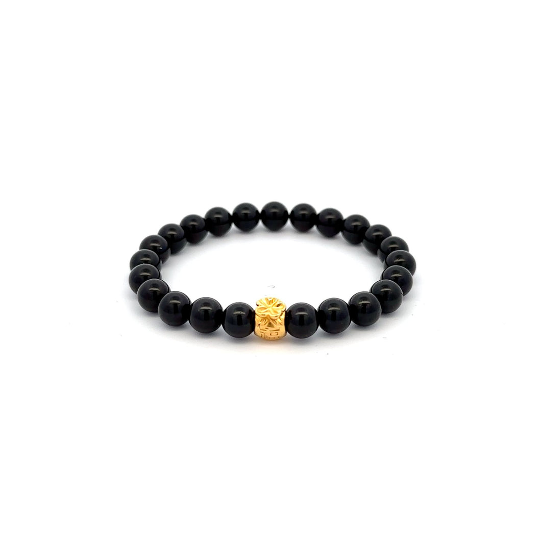 18K Gold Charm Bracelet Natural Black Tourmaline Gemstones 6mm Money Bag - Rafant