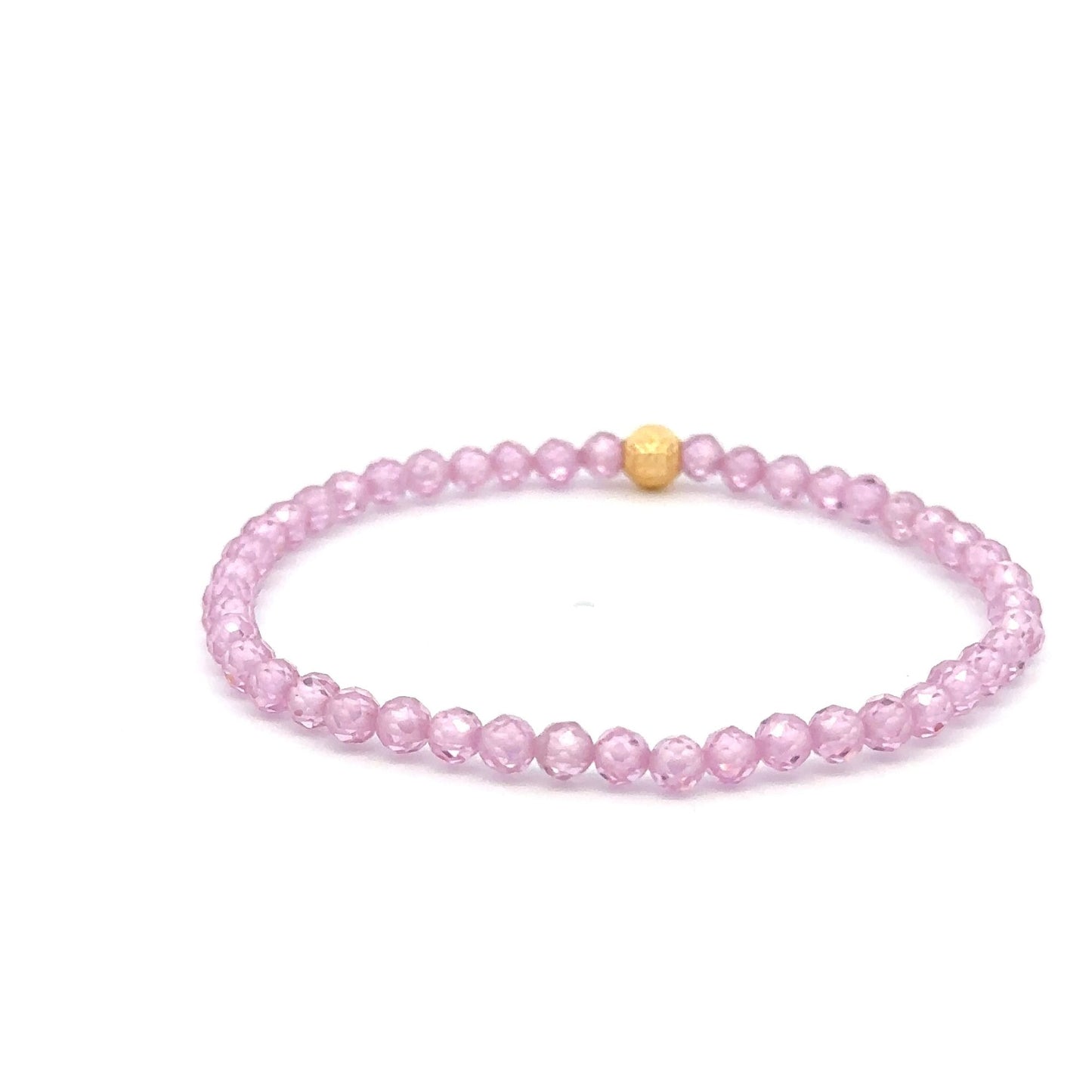 18K Gold Bead Stretchable Bracelet Pink Faceted Zircon Gemstones - Rafant