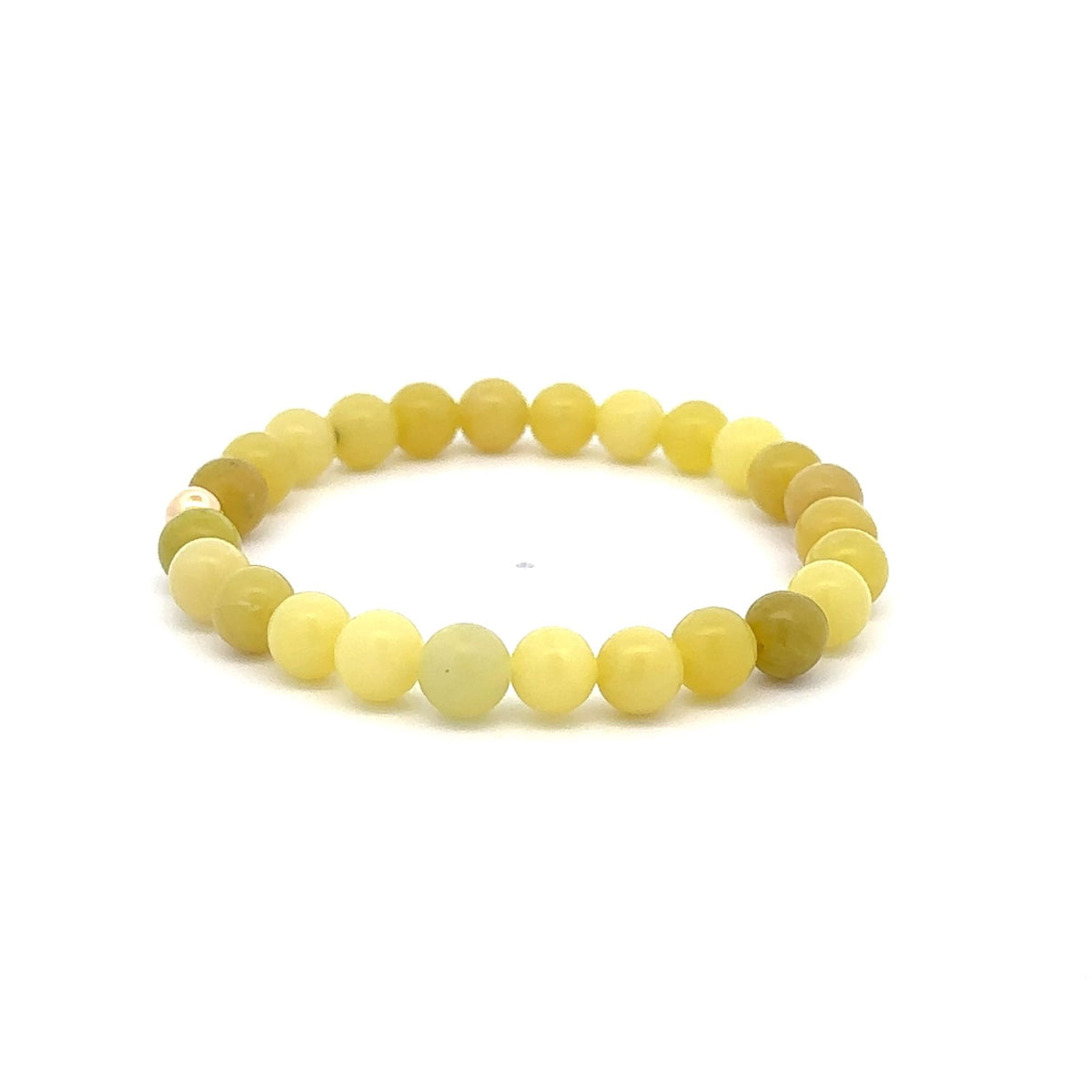 Natural Lemon Jade Gemstones 6mm Stretchable Bracelet 18k Gold Bead Charm - Rafant