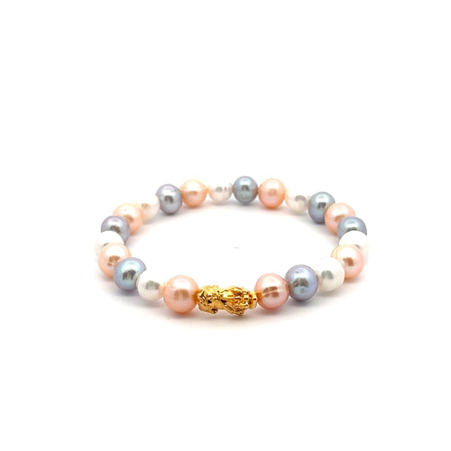 18K Gold Pixiu Piyao Bracelet Natural Gemstones Freshwater Pearl Multicolor 6.5mm - 7.5mm - Rafant