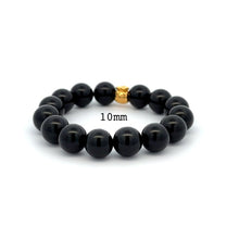 Load image into Gallery viewer, Real 18K Gold Money Bag Charm Onyx Gemstones 10mm Lucky Charm Elastic Bracelet - Rafant
