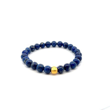 Load image into Gallery viewer, 24K Gold Money Bag Lucky Charm Stretchable Bracelet Gemstones Natural Lapis Lazuli 8mm Size 7&quot;
