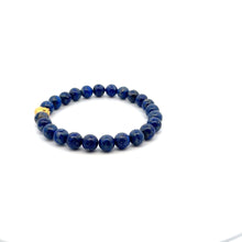 Load image into Gallery viewer, 24K Gold Money Bag Lucky Charm Stretchable Bracelet Gemstones Natural Lapis Lazuli 8mm Size 7&quot;
