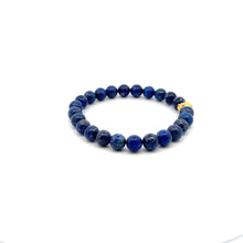 Load image into Gallery viewer, 24K Gold Money Bag Lucky Charm Stretchable Bracelet Gemstones Natural Lapis Lazuli 8mm Size 7&quot;
