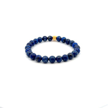 Load image into Gallery viewer, 24K Gold Money Bag Lucky Charm Stretchable Bracelet Gemstones Natural Lapis Lazuli 8mm Size 7&quot;
