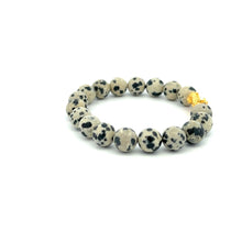 Load image into Gallery viewer, 18K Gold Dragon Pixiu Piyao Lucky Charm Bracelet Gemstones Dalmatian Jasper 8mm - Rafant

