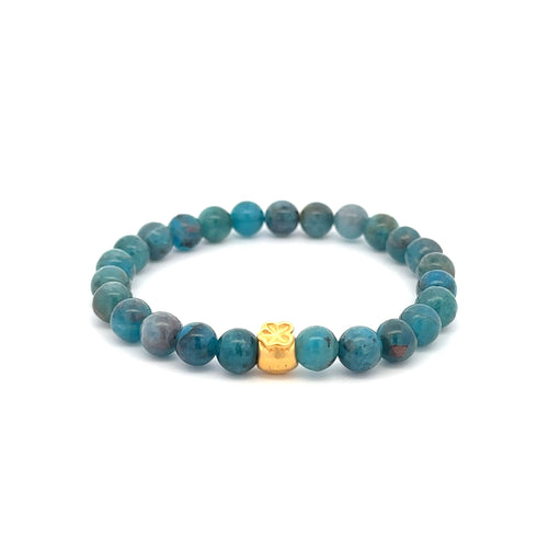 24K Gold Money Bag Lucky Charm Stretchable Bracelet Gemstones Apatite 6mm - Rafant