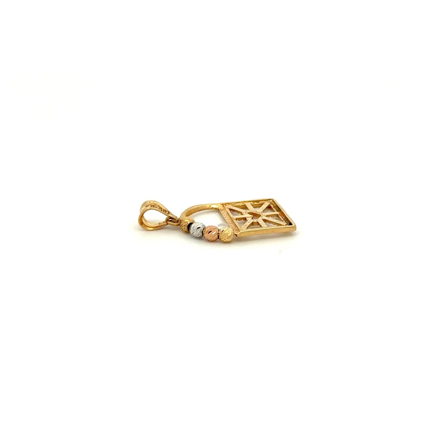 18K Gold Pendant Tricolor Beads Balls Heart Padlock 1.35 grams - Rafant