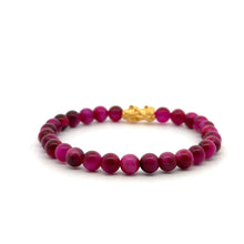 Load image into Gallery viewer, 24K Gold Dragon Pixiu Good Luck Charm Bracelet Gemstones Pink Tiger&#39;s Eye 5-6mm Size 6 - Rafant
