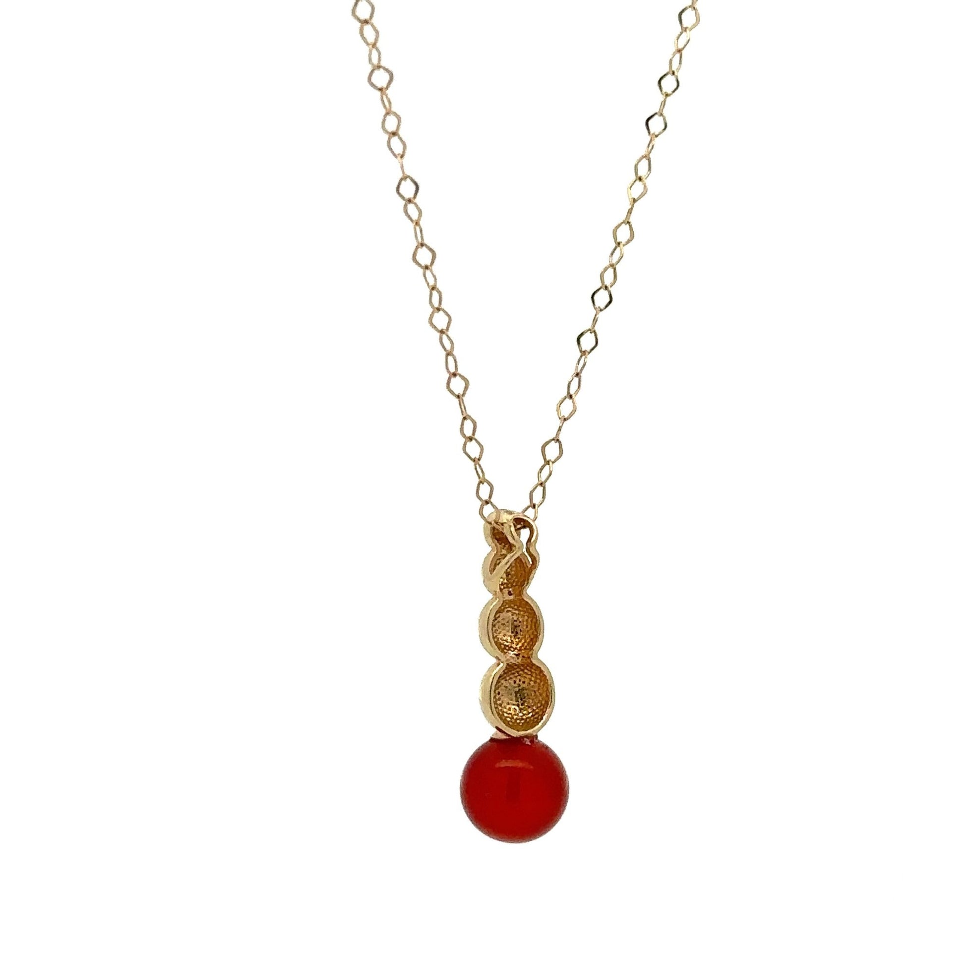 18K Yellow Gold Necklace Chain 17.5 inches Carnelian Ball Pendant 1.66 grams - Rafant