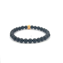 Load image into Gallery viewer, 18K Gold Money Bag Onyx Gemstones 6mm Lucky Charm Elastic Bracelet Size 6.5 in
