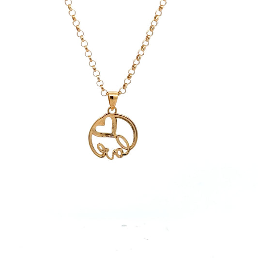 18K Gold Necklace Chain 17.75" Rolo Pendant Charm Love Heart Circle - Rafant