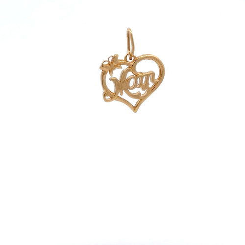 18K Gold Pendant Charm Heart MOM Butterfly 0.97 grams - Rafant