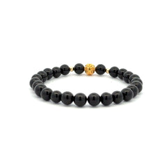 Load image into Gallery viewer, 18K Gold Money Ball Lucky Charm Beads Bracelet Gemstones Black Onyx 6mm - Rafant
