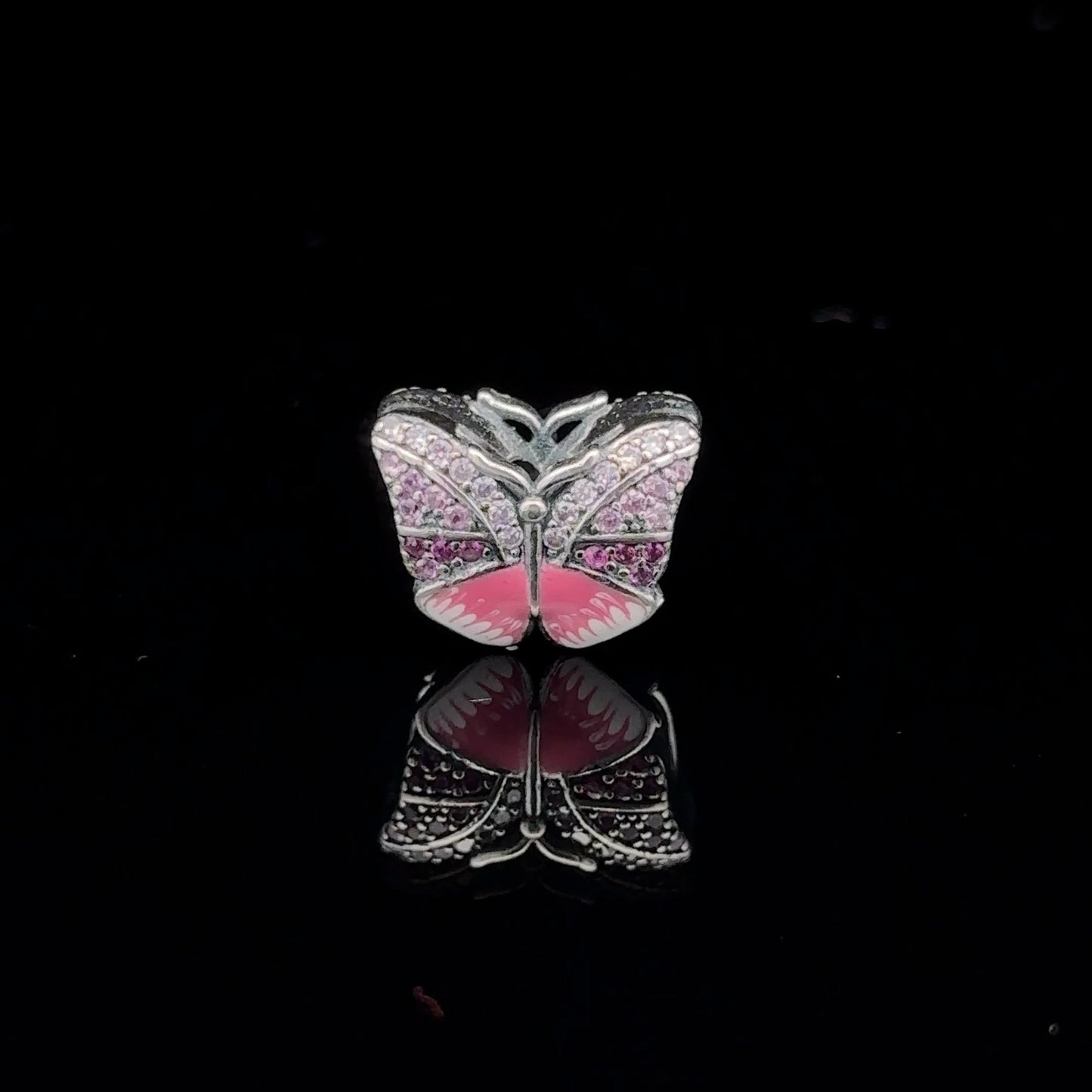 925 Sterling Silver Charm Bead Butterfly Pink For Charm Bracelet Necklace - Rafant