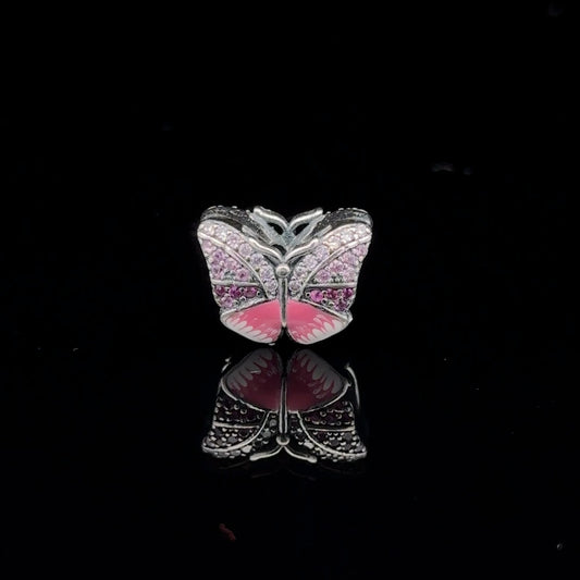 925 Sterling Silver Charm Bead Butterfly Pink For Charm Bracelet Necklace - Rafant