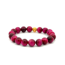 Load image into Gallery viewer, 18K Gold Money Coin Ball Good Luck Charm Bracelet Gemstones Tiger's Eye 8mm - Rafant
