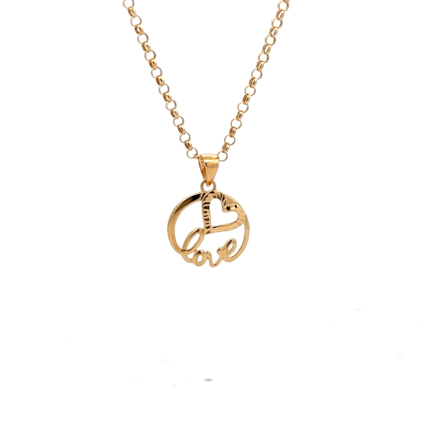 18K Gold Necklace Chain 17.75" Rolo Pendant Charm Love Heart Circle - Rafant