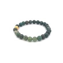 Load image into Gallery viewer, 18K Gold Money Ball Lucky Charm Beads Bracelet Gemstones Moss Agate 6mm - Rafant
