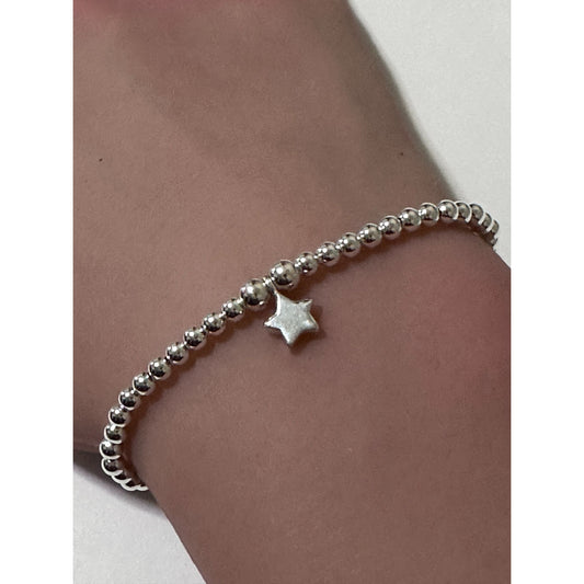925 Sterling Silver Beaded Stretch Stacking Bracelet Minimalist Star Charm - Rafant