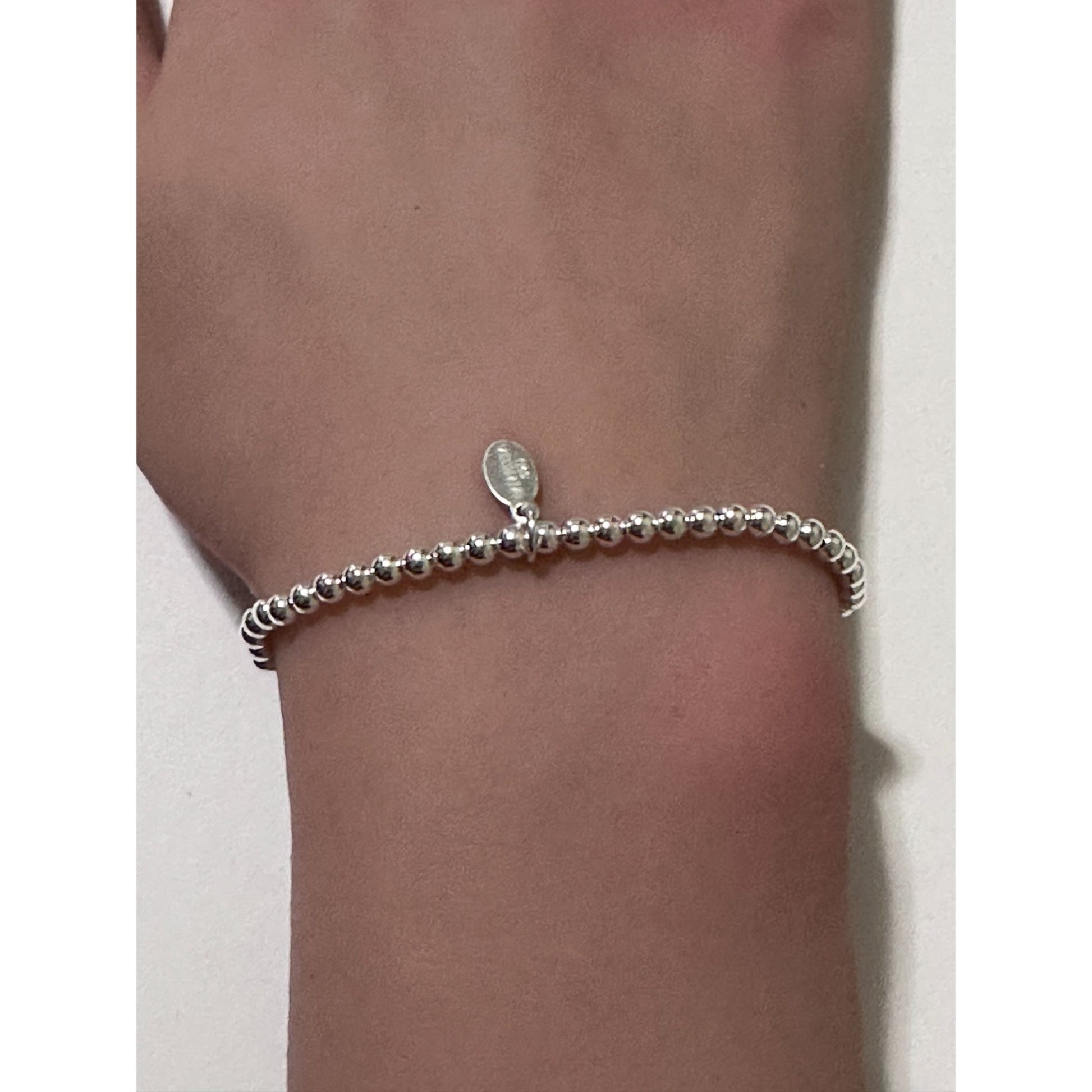 925 Sterling Silver Beaded Stretch Stacking Bracelet Minimalist Star Charm - Rafant