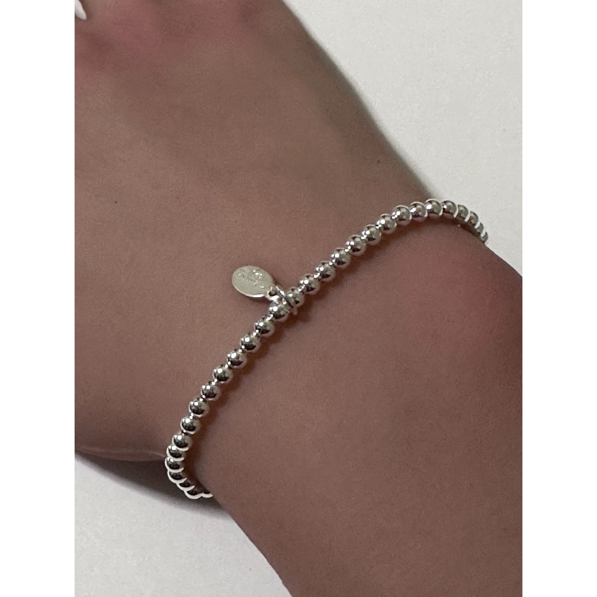 925 Sterling Silver Beaded Stretch Stacking Bracelet Minimalist Star Charm - Rafant