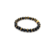Load image into Gallery viewer, 18K Gold Money Coin Ball Lucky Bracelet Gemstones Black Carved Onyx 6mm - Rafant
