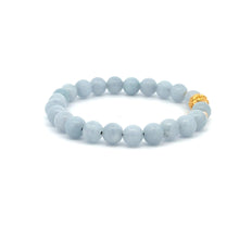 Load image into Gallery viewer, 18K Gold Money Ball Lucky Charm Beads Bracelet Gemstones Aquamarine 6mm - Rafant
