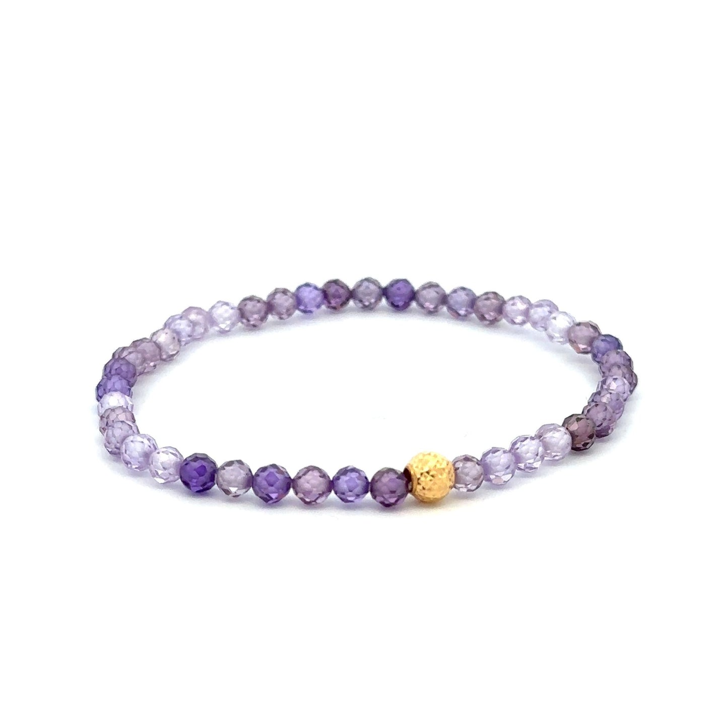 18K Gold Bead Stretchable Bracelet Purple Faceted Zircon Gemstones - Rafant