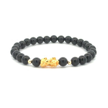 Load image into Gallery viewer, 18K Gold Dragon Pixiu Piyao Lucky Charm Beads Bracelet Gemstones Obsidian 6mm - Rafant
