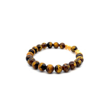 Load image into Gallery viewer, 18K Gold Dragon Pixiu Double Piyao Lucky Charm Bracelet Gemstones Tiger&#39;s Eye 8mm
