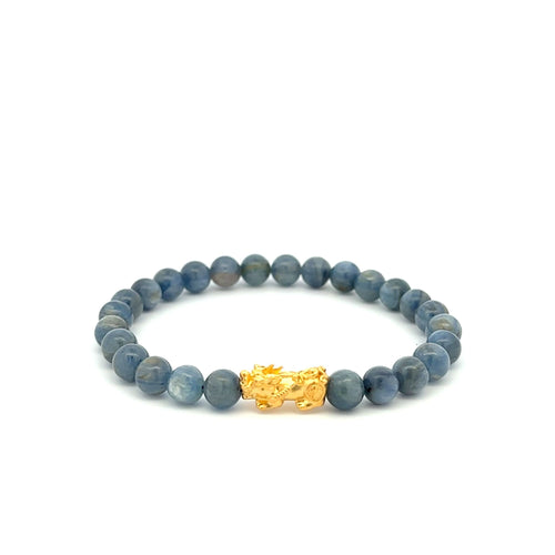 24K Gold Piyao Pixiu Lucky Charm Bracelet Gemstones Kyanite 6mm - Rafant