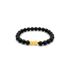 Load image into Gallery viewer, 18K Gold Piyao Pixiu Dragon Lucky Charm Bracelet Gemstones Natural Black Tourmaline 6mm - Rafant
