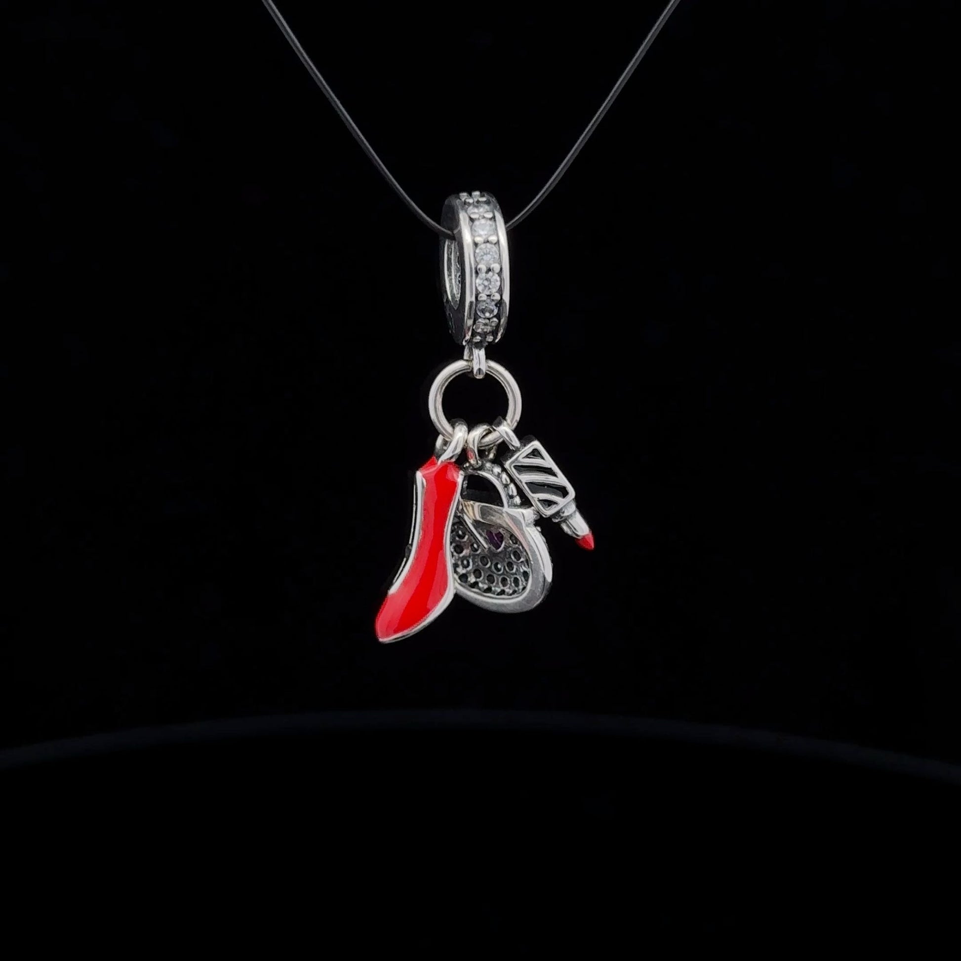 925 Sterling Silver Charm Bead Bag Shoes Lipstick Red For Charm Bracelet Necklace - Rafant