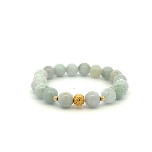 18K Gold Money Ball Lucky Charm Beads Bracelet Gemstones Burmese Jade 8mm - Rafant